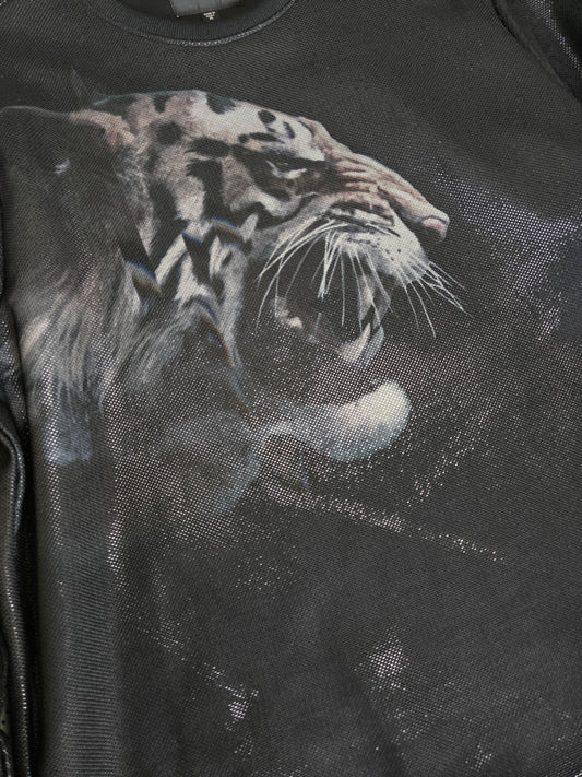 Brand New GUESS Jet Black Luther Tiger Crew Long Sleeve